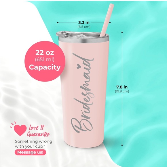 Four Bridesmaid Tumbler Engraved Vacuum Insulated Stainless Steel Cup with Straw - Picture 4 of 5